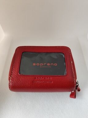 Soprano genuine leather red card holder wallet